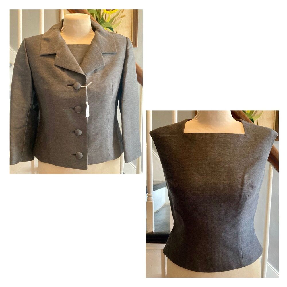 Early 1960s Grey Wool Mohair Suit Jacket And Matching Shell Cropped Mod Pinup